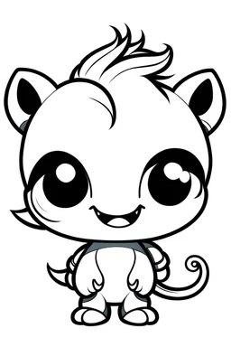 super cute chinese Dragon Chibi character standing, super little cute face, adorable, Black and white, Outline