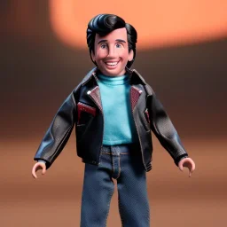 wide view young Fonzie henry winkler with black hair greaser Action figure doll 1975 (thumbs-up) (face) Forehead grin, fonzarelli, ((Arnold's drive-in)) eyes fonziE fonz