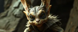 rabbit elf gremlin in style of Rembrandt and Fallout 4, with motion blur