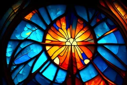 stained glass, flare, There are blue flare and orange flare