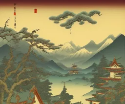 Ukiyo-e, landscape, mountains