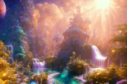  white and gold crystal cosmic background，waterfall, full of details, smooth, bright sunshine，soft light atmosphere, light effect，vaporwave colorful, concept art, smooth, extremely sharp detail, finely tuned detail, ultra high definition, 8 k, unreal engine 5, ultra sharp focus