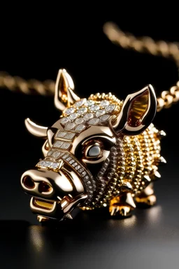 A gold chain with an iced out pumbaa pendant