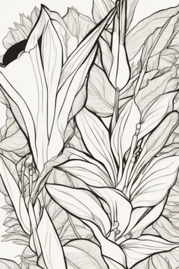 flowers coloring page for kids, bird of paradise, cartoon style, thick outline, low details, no shading, no color