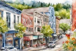 st. john's oregon downtown in an illustrated watercolor painting style