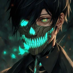 fantasy art, man, half-elf, young, noble, half mask, pale skin color