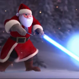 Santa lightsaber huge battle, christmas elf army