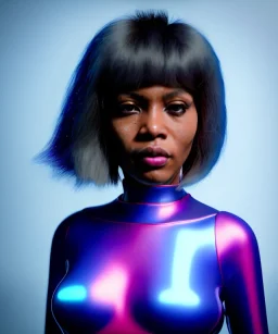 Artist, young tina turner, android woman, sweet, clean skin, long hair, circuits, ghost in the shell, latex coat, feather, cyber punk, neon, bamboo, blood, portrait, studio photo, unreal engine 5, soft color, 16 bit, god lights, ray tracing, RTX, lumen lighting, ultra deatail, volumetric lighting, 3d, finely drawn, hd.