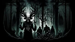 dark ritual black mass dj in dark forest people skulls occultism blasphemy