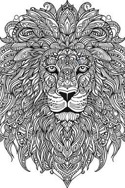 lion in mandala design, full page, full white background, sketch style, thin marker, line art