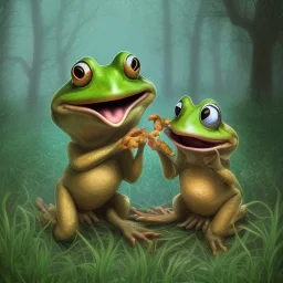 2 frogs playing in the woods