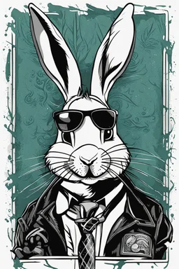 Hand drawing of a portrait of a gangsta bunny