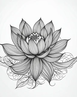 realistic lotus flower idea, line art, background, vector, svg, black outline on white background, leave plenty of white space beetween lines for coloring, tattoo style, tattoo idea,full body, minimalist