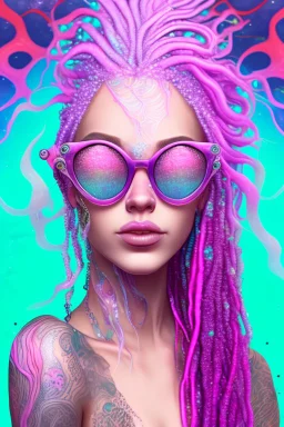 psionic mermaid some fish scales on face pink hair dreadlock sunglasses gem in front