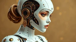 robot ,glass,gloss,circuito,femminile ,futuristico,originalità,white and brown,honey,fashion,gioielli gold,orecchini , disegni floreali