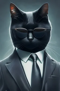 Black cat wearing a suit and tie and wearing shades