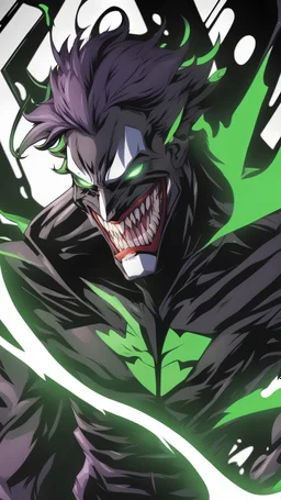 A very close picture to Mix between the joker and venom symbiote in solo leveling shadow art style with neon green details