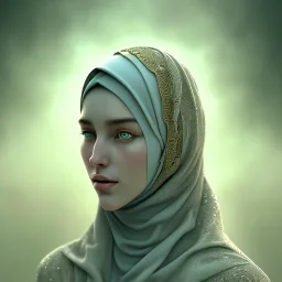 close up portrait of fog as woman in hijab, fine detail, highly intricate, modern surrealism painting, defined cracks and breaks, high-quality, volumetric lighting, 8k, ultrahd, George Grie, Marco Escobedo, Igor Morski,Brian Froud, Howard Lyon, Selina French,