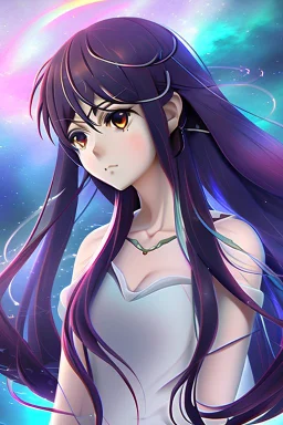 Modern stunning pfp of anime girl of pisces zodiac sign. Background must contain pisces sign