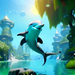 cute disney animation style dolphin, 8k resolution, ultra hyperdetailed, Unreal Engine 5, very small details, realistic, normal colours, realistic lighting, complex 3d render, cinema 4d