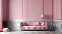 Living room have pink sofa and decoration minimal on two tone wall.3d rendering