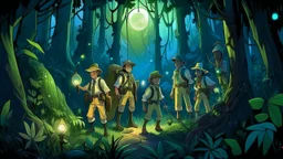 In this chapter full of mystery and excitement, we find a group of explorers or scientists heading on a fantasy expedition. Their characters stand out among the dense and dark forest trees as a constellation of enthusiastic heroes, dressed in their scientific clothes and carrying their sophisticated equipment. Their faces reflect curiosity and challenge, as they look very attentively ahead, looking for secrets behind every bush and behind every corner. The pleasant smell of moist soil and the s