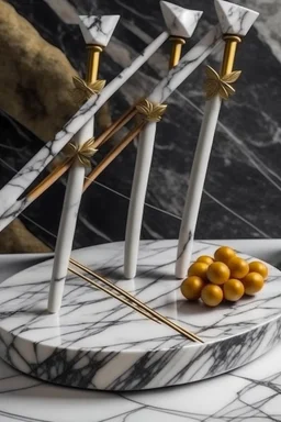 Combine archery arrows with marble and granite