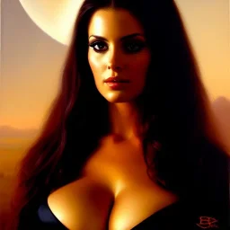 portrait of beautiful busty Female Berseker painting by Brom , oil on canvas, cinematic composition, extreme detail,fit full head inside picture,8k