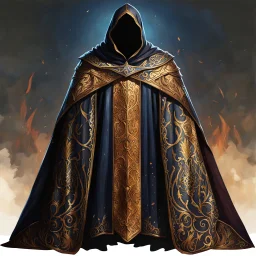 Closeup of an old, cloak that has been used by assassins and can help its user to merge with the shadows. Lightweight. On armor stand. No detailed background.Magical. Epic. Dramatic, highly detailed, digital painting, masterpiece