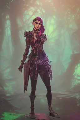 steampunk elf in a neon dystopian forest