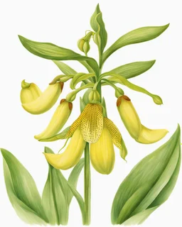 yellow lady slipper flower centeredon a white background