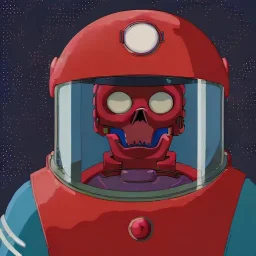 Highly detailed stunning image of undead comic book zombie astronaut with iridescent blood red space suit,missing helmet face shield, dark fantasy, ghost in a shell, horror,evil, murderous,haunting,scary intricate details, cinematic, 8k, ultrarealistic, unreal engine,Norman Rockwell style of painting