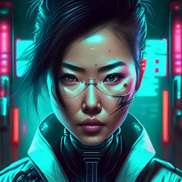 face of an asian woman doctor cyberpunk