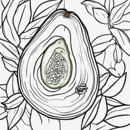 bold and easy Coloring page for toodlers, with a whole avocado fruit, very Bold outlines and white background, minimum amount of details, very simple, very thick outlines