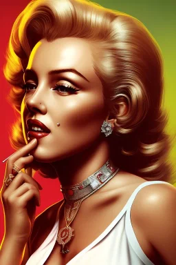 Marilyn Monroe, smokes a cigarette, cyberpunk2077, photorealistic illustration, 4k