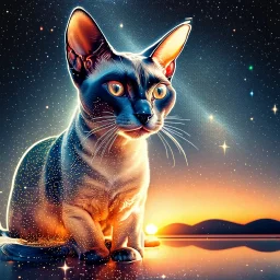 lora:Double Exposure Flux:1.0> A Oriental shorthair Siamese cat Against stars background Hyperealistic bioluminescent double exposure of Intricate Elaborate Double Exposure :: transparent cthulhu :: white background :: sunset+technology+memories inside double exposure art :: transparent layers by Photoshop Layers :: post processed double exposure art :: inspired by Surrealism+Pointillism+Double exposure art