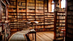 many ancient books and scrolls in an old library