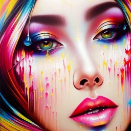 iv_a painting of a young woman, figurative art, an acrylic detailed painting, , brush strokes, paint drips and drabs and splatters by Harumi Hironaka, turquoise pink and yellow, james terrell art, trending on artstation, soft lines,intricate art by bastien lecouffe deharme and greg rutkowski