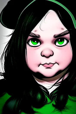 chubby cartoon gaming witch green eyes happy