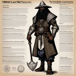 character concept sheet with AD&D statistics and characteristics, [illustration by Kevin Eastman and Peter Laird] the Obeah Man wizard
