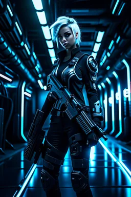 "Ultra realistic full body shot a woman in a futuristic suit holding a gun in her hand, looking at the camera,full legs, cyberpunk, neo-figurative,concept ,full length view, face , full size, science, technology,future,electric ,futuristic style, design, practicality,manufacturability,performance, HOF, professional photographer, captured with professional DSLR camera, trending on Artstation, 64k, full size, ultra detailed, ultra accurate detailed, bokeh lighting, surrealism, background, detailed