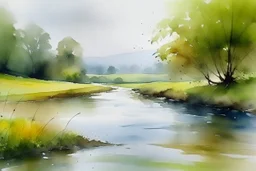 River scene in wet watercolour