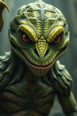 Swamp Thing, real lizard character, ominous, facepaint, waist up portrait, intricate, oil on canvas, masterpiece, expert, insanely detailed, 4k resolution, retroanime style, cute big circular reflective eyes, cinematic smooth, intricate detail , soft smooth lighting, soft pastel colors, painted Renaissance stylestyle