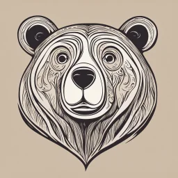 funny bear head from profile, simplified 70's cartoon style, monochromatic letterpress technique