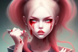 girl super angry, beautiful, cute, bloody