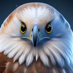 portrait of a bird of prey, feathers, extremely sharp detail, finely tuned detail, ultra high definition, 8k, unreal engine 5, ultra sharp focus, winter ambiance, forest background