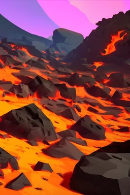 an inferno landscape with rocks cell shading