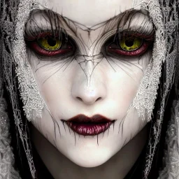 beautiful gothic woman with thick white spiderwebs on face, dark, runny mascara, 8k, high-quality, fine-detail, intricate, sharp, crisp, digital art, detailed matte, illustration, octane render, brian froud, howard lyon, Anne Dittman, Anne Stokes, Lisa Parker, Selina French