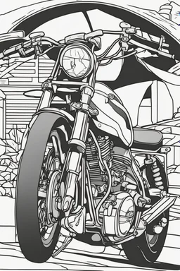 coloring page for kids, motor cycle, thick outline, low details, no shading, no color