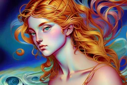 colourful digital painting of beautiful aphrodite, in the style of hokusai and van gogh